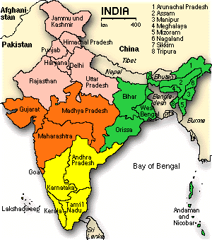 Mapa da ndia e do Paquisto