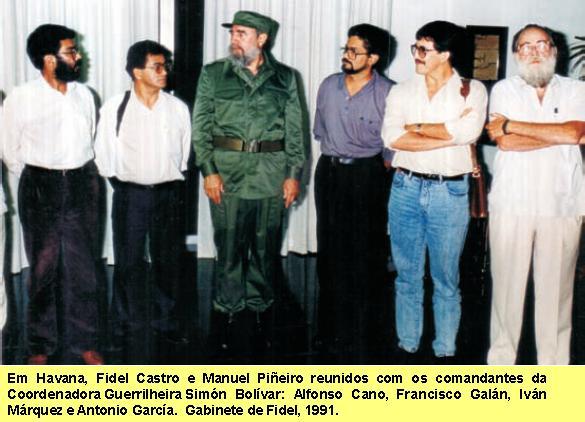 Fidel Castro e Manuel Pi�eiro com comandantes das FARC, 1991.