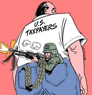 Custo da guerra do Iraque para os contribuintes americanos, cartoon de Latuff.