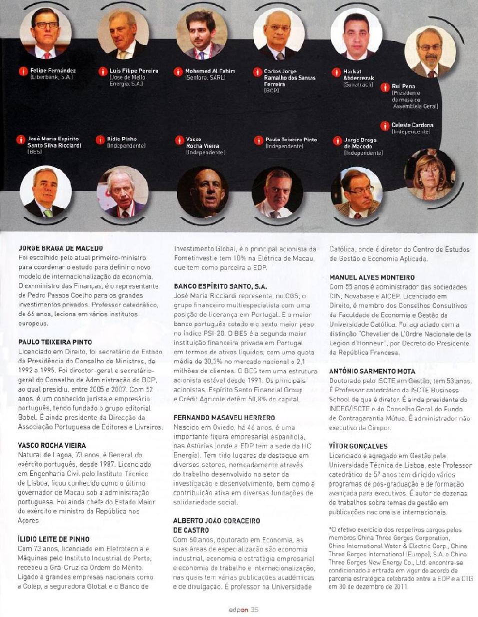 Membros do Conselho Geral de Administra��o da EDP.
