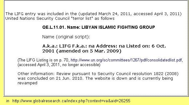 Na lista de organizações terroristas do CS da ONU.