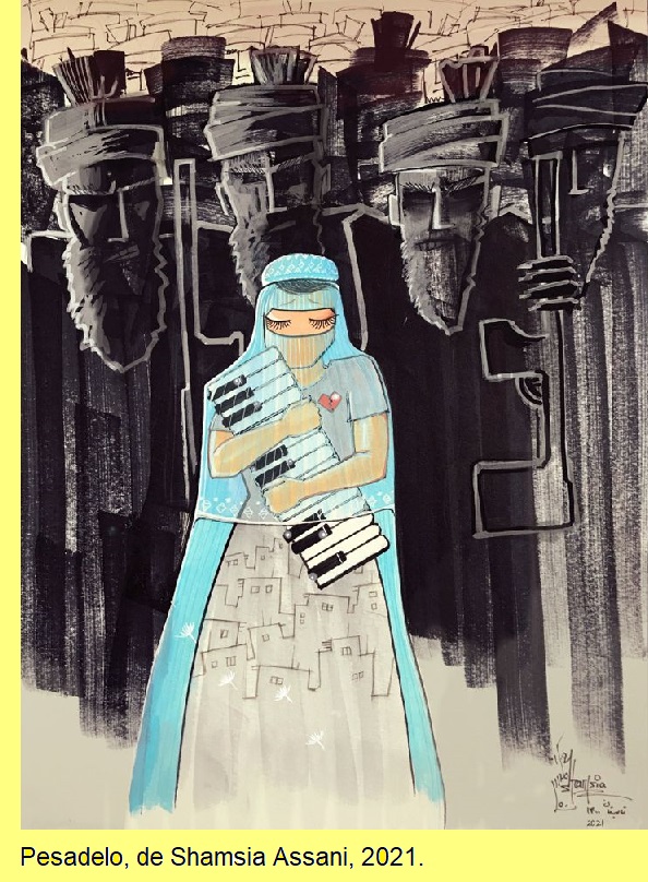 Pesadelo, da artista afeg� Shamsia Assani, 2021.