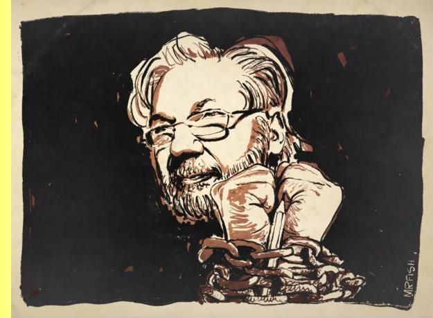 Assange desenhado por Mr. Fish.
