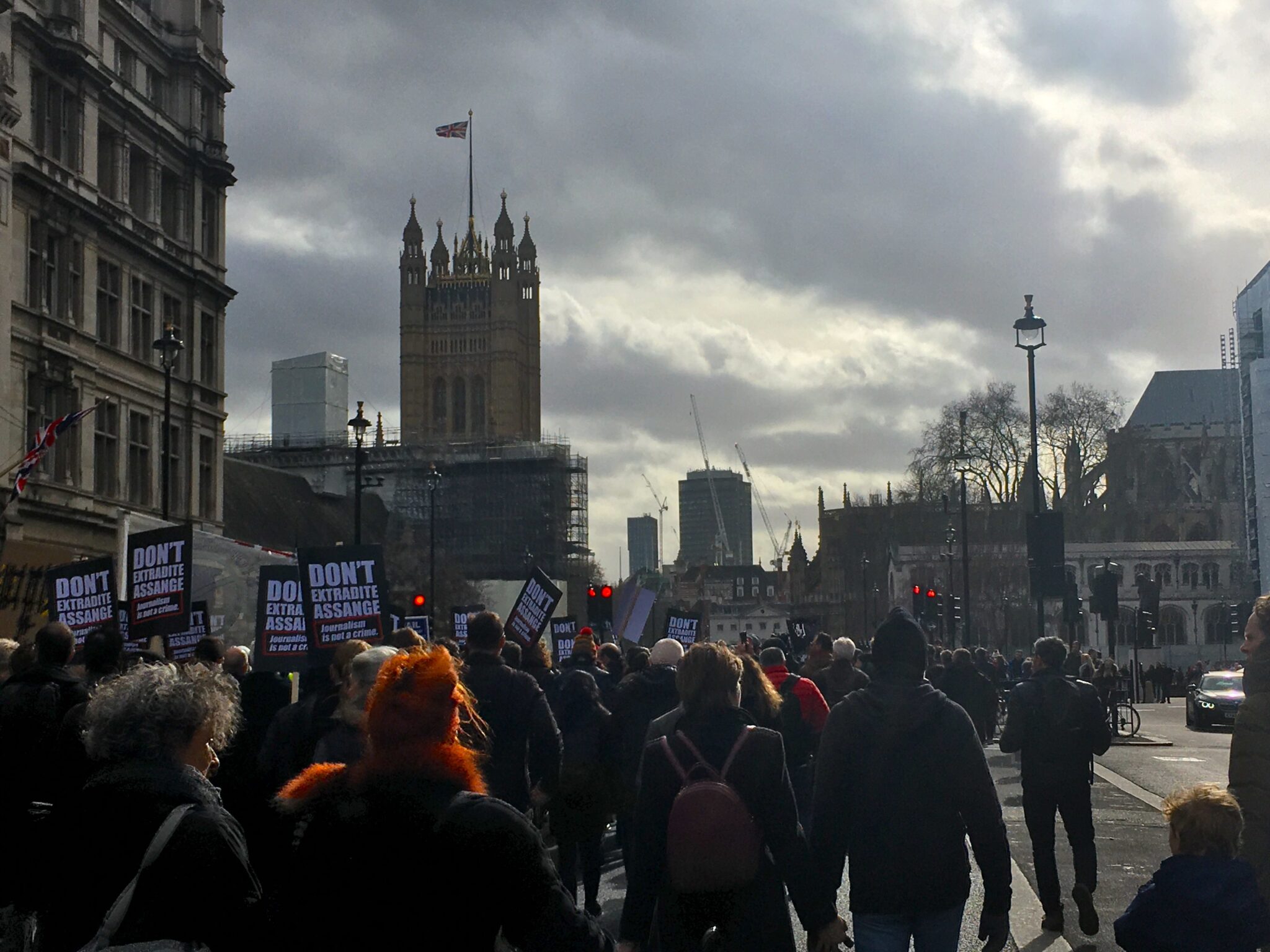 Manifestação de apoio a Assange diante do Parlamento britânico, Fevereiro/2021