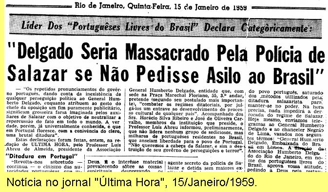 Not�cia no jornal '�ltima Hora', 15/Jan/1959.