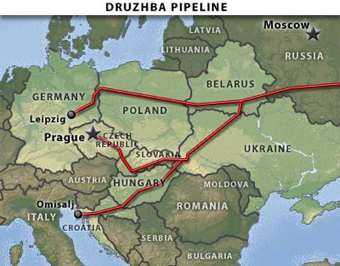 Mapa 3 - Sistema de pipelines Druzhba da Rússia.