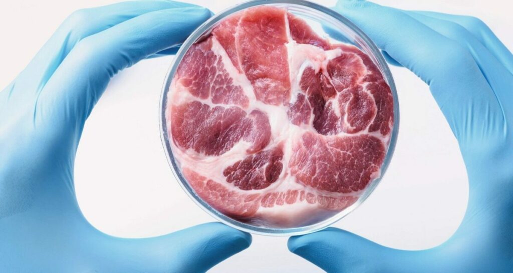 Carne produzida em laboratório.