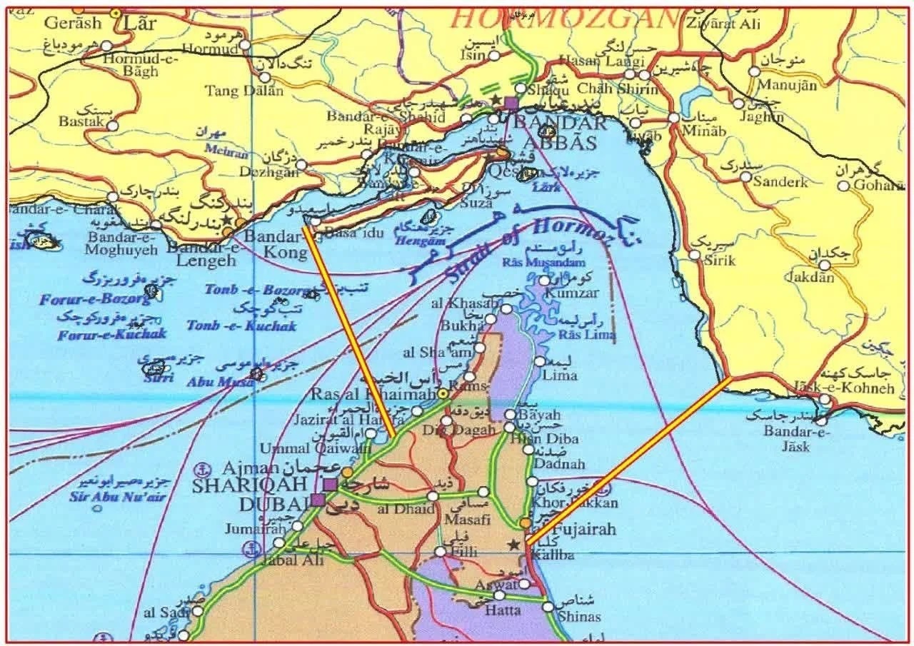 Mapa do Estreito de Ormuz.