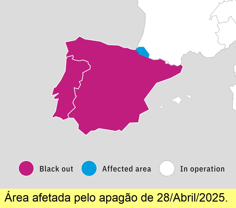 Área afetadas pelo apagão de 28/Abril/2025.
