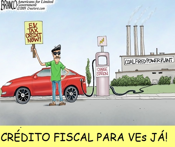 Crédito fiscal para VEs, cartoon de Branco .