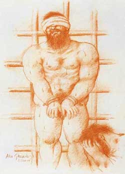 Desenho de Botero, grande artista colombiano, acerca de Abu Ghraib.