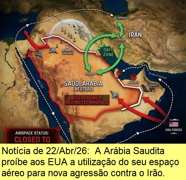 Arábia Saudita proíbe a utilização do seu espaço aéreo para nova agressão ao Irão.