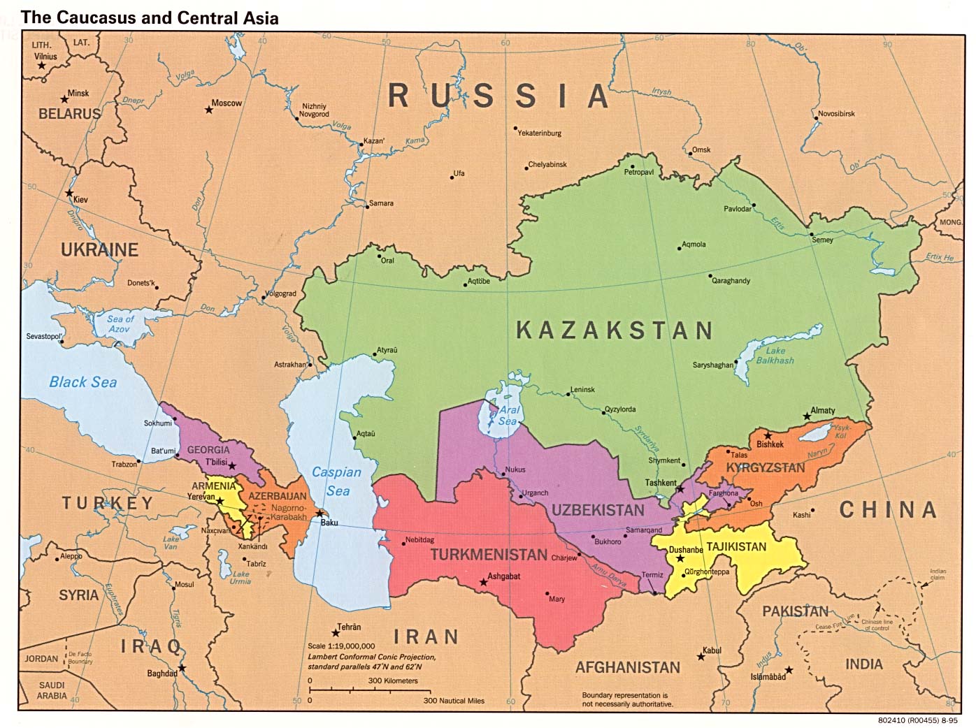 Mapa da Ásia Central.