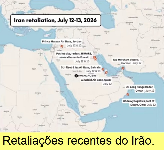 Retaliações do Irão em 12-13/Julho/26.