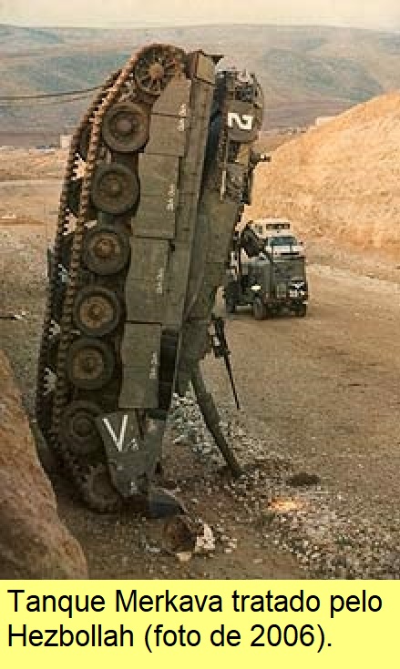 Tanque Merkava tratado pelo Hezbollah.