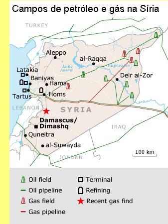 Campos de petróleo e gás na Síria.