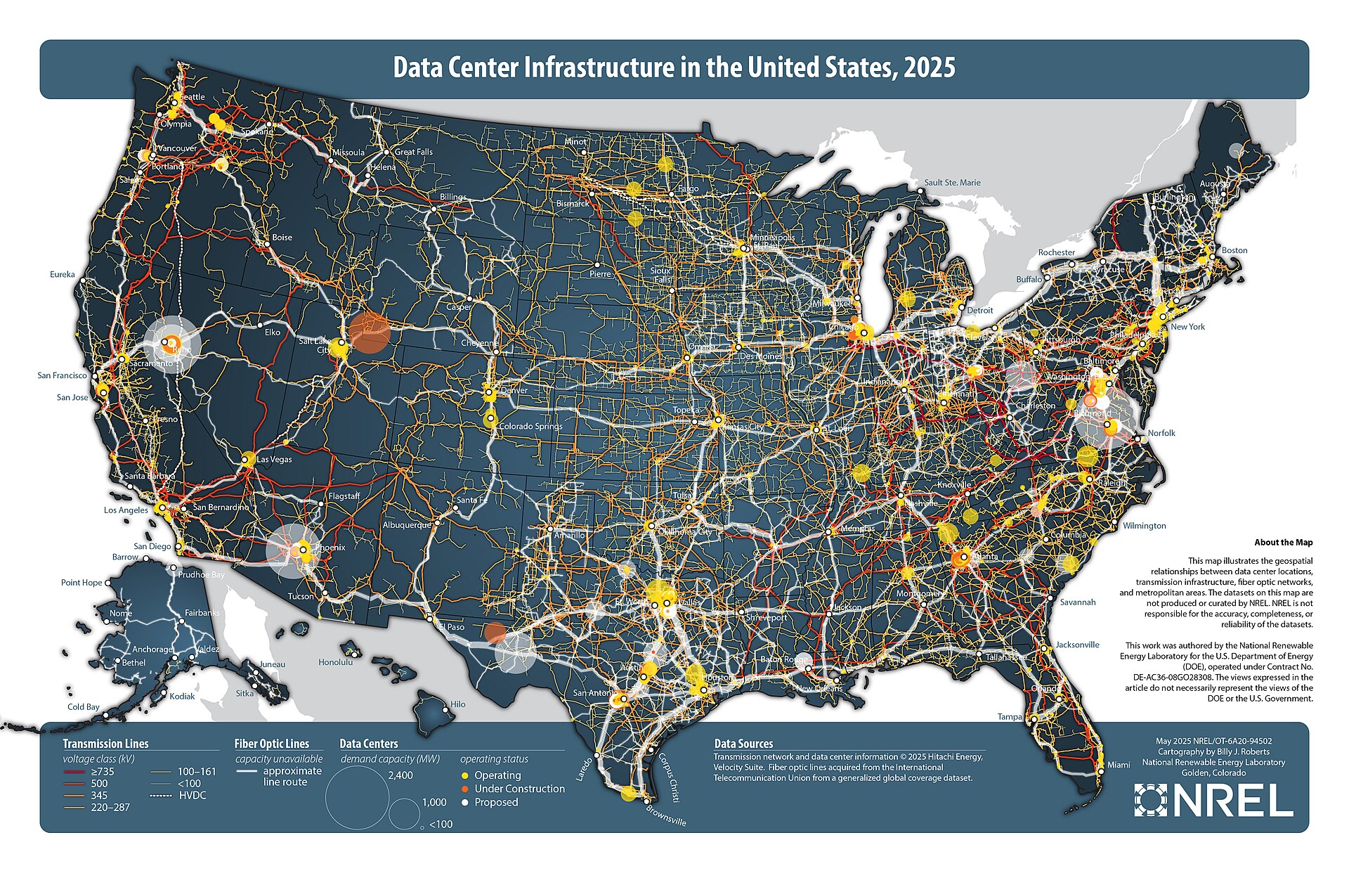 Infraestrutura de data centers nos EUA.