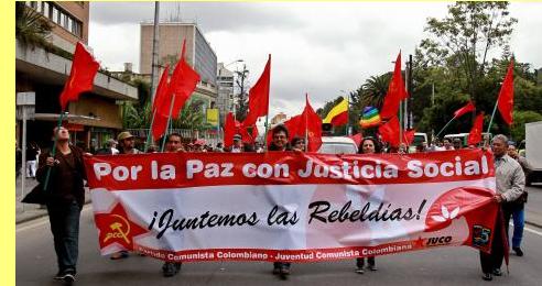 Manifesta��o de apoio �s negocia��es de paz, em Bogot�.