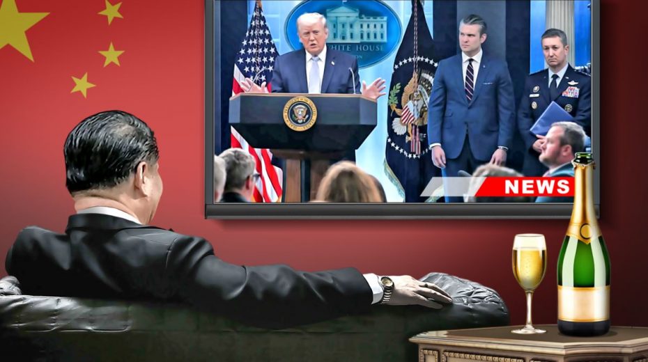 Xi Ji Ping assiste o noticiário.