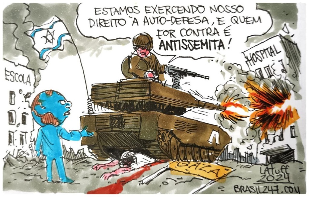 Auto-defesa, cartoon de Latuff.