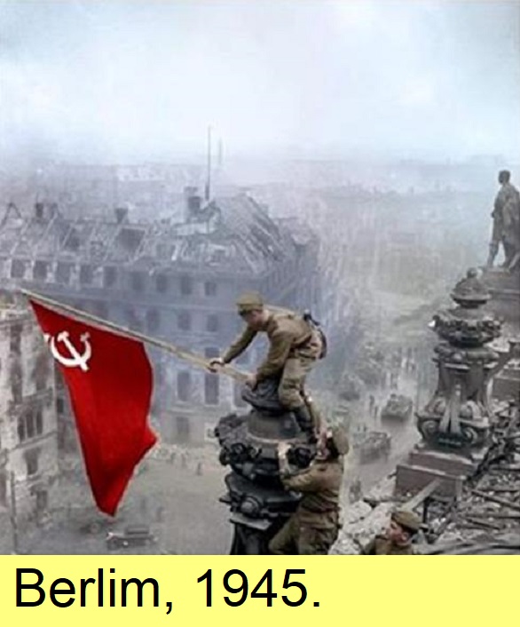 Bandeira soviética sobre o Reichstag nazi.