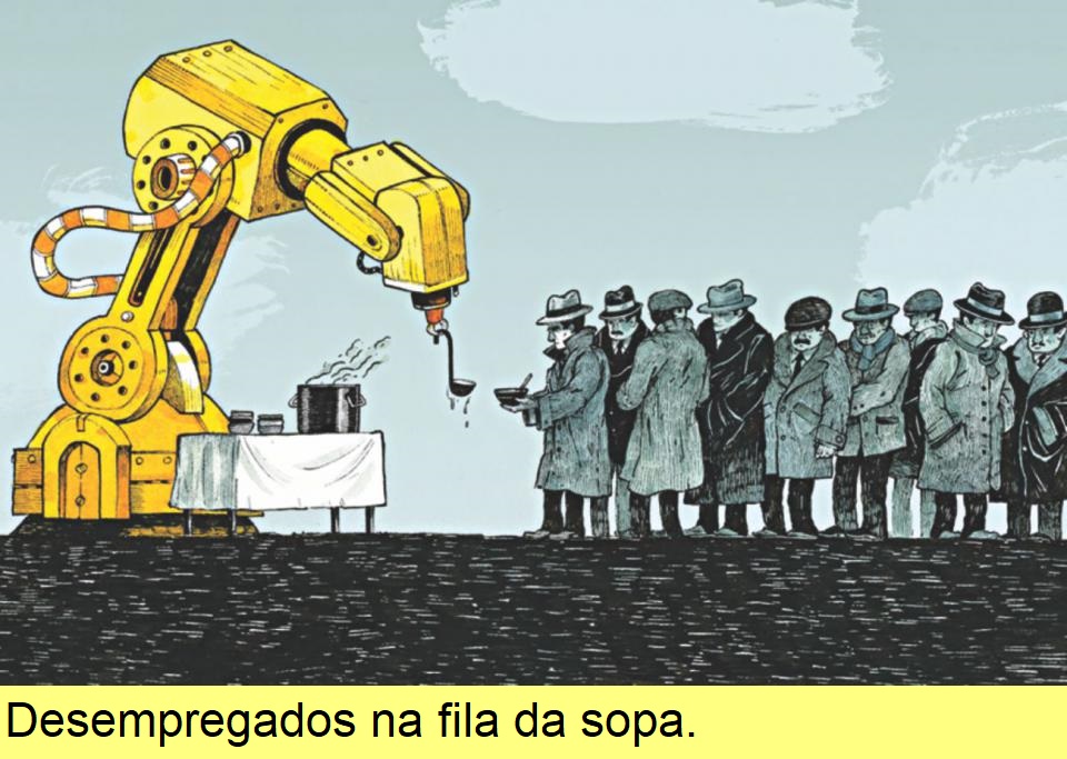 Desempregados na fila da sopa, cartoon, autor desconhecido.