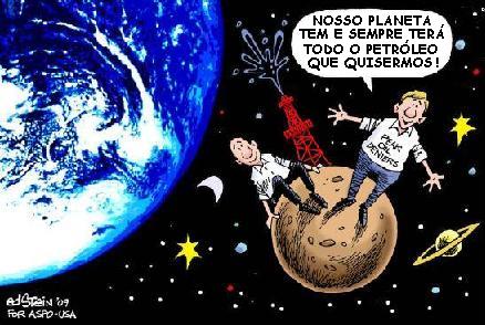 Os negacionistas do Pico Petrol�fero. Cartoon de Ed Stein.