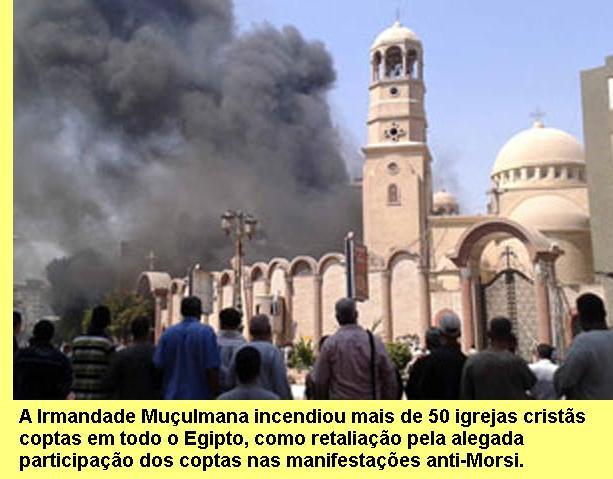 Igreja copta incendiada pela Irmandade Muulmana.