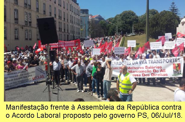 Manifestação de trabalhadores frente à Assembleia da República.