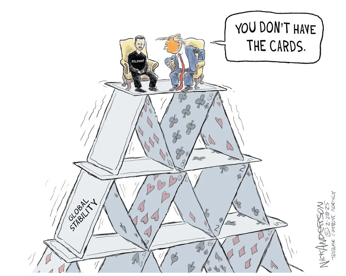 Cartas de baralho, cartoon de Nick Anderson.