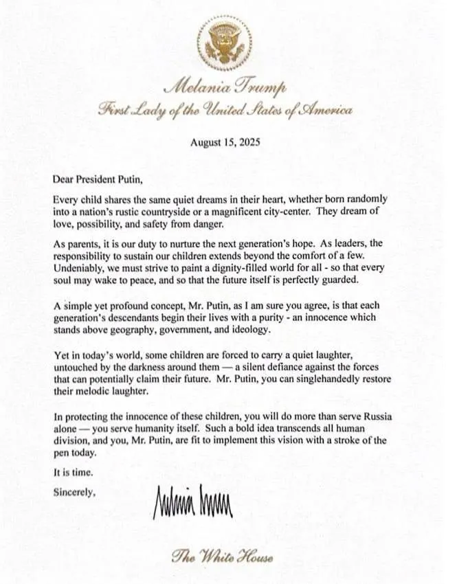 Carta de Melania Trump.
