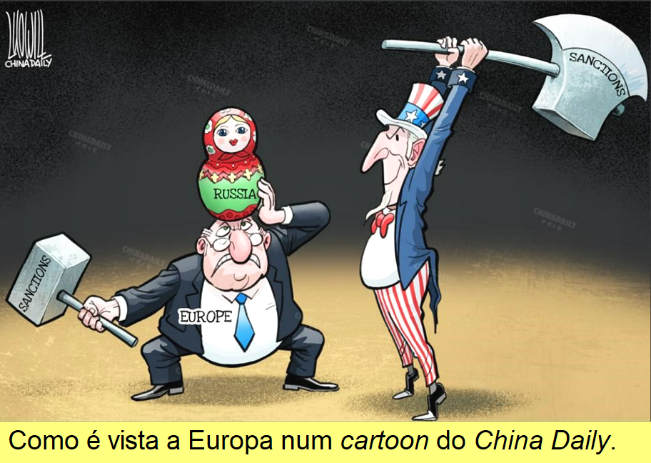 Cartoon chinês das sanções contra a Rússia.