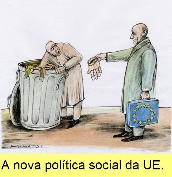 Política social da UE, cartoon de Mojmir Mihatov.